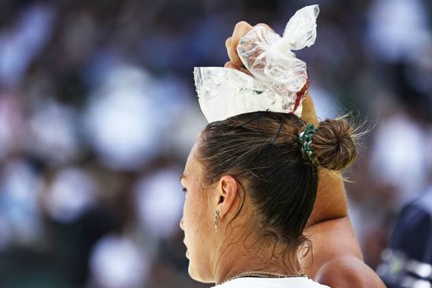 Aryna Sabalenka, BLR, during semifinal of 2025 All England Lawn Tennis Championships at Wimbledon, womens singles, London, 10 07 2025