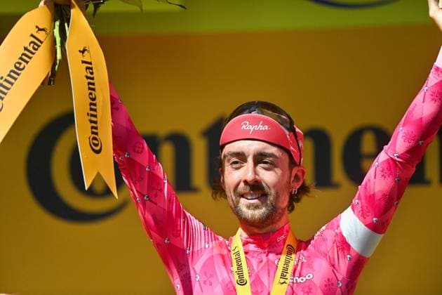 Tour de France - Stage 6 Ben Healy of Ireland and Team EF Education - EasyPost celebrates at finish line as stage winner during the 112th Tour de France, Stage 6 a 201.5km stage from Bayeux to Vire Normandie UCIWT on July 10, 2025 in Vire Normandie, France. Photo by Franck Castel ABACAPRESS.COM vire France  Copyright: xCastelxFranck ABACAx