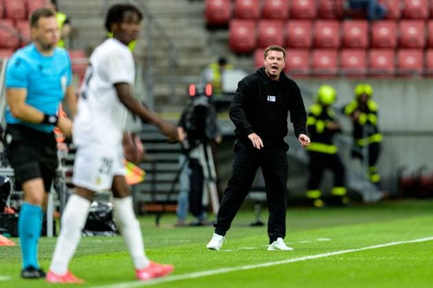 250710 Coach Jens Gustafsson of Häcken during the UEFA Europa League qualifier football match between Spartak Trnava and Häcken on July 10, 2025 in Trnava Photo Mathilda Schuler BILDBYRAN kod MA MA0843 fotboll football soccer fotball uefa europa league europa league spartak trnava häcken bbeng  Copyright: MATHILDAxSCHULER BB250710MA071