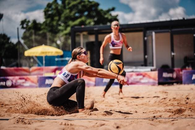 Beach volleyball women Allianz German Beach Tour 2025 Tourstop Munich 10 07 2025 Mila Jancar at the acceptance Munich Central University Sports Munich Bavaria Germany