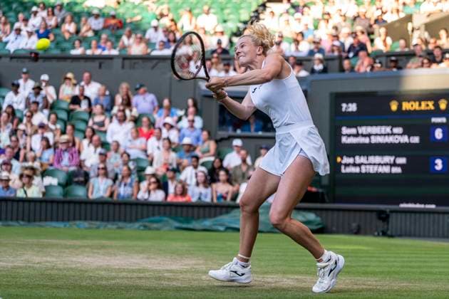 Katerina Siniakova during the Wimbledon 2025 Mixed Doubles Final tennis match between Sam Verbeek & Katerina Siniakova v Luisa Stefani & Joe Salisbury at the All England Tennis Club in London, England. (Richard Callis Sports Press Photo SPP) Copyright: xRichardxCallis SportsxPressxPhotox xSPPx spp-en-RiCaPrPh-SPP25_richie_100725-1470122
