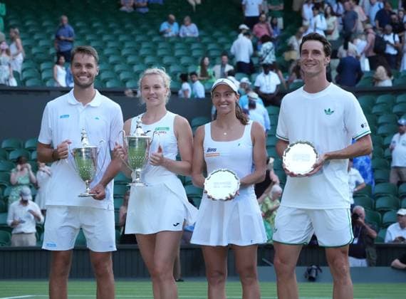 Tennis - 2025 Wimbledon Championships - Mixed Doubles Final. See Verbeek and Katerina Siniakova v Joe Salisbury and Luisa Stafani All England Lawn Tennis & Croquet Club - Thursday 10th July 2025 Winners, See Verbeek and Katerina Siniakova. (Left) and Katerina Siniakova v Joe Salisbury (right) Runners up 
