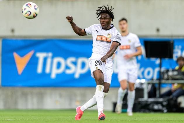 250710 Severin Nioule of Häcken during the UEFA Europa League qualifier football match between Spartak Trnava and Häcken on July 10, 2025 in Trnava Photo Mathilda Schuler BILDBYRAN kod MA MA0843 fotboll football soccer fotball uefa europa league europa league spartak trnava häcken bbeng  Copyright: MATHILDAxSCHULER BB250710MA145