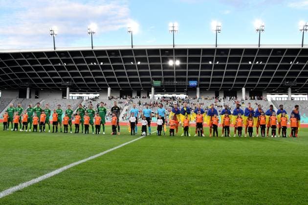 Ljubljana, Slovenia, July 10th 2025: Team Shakhtar (R) and Team Ilves (L) during the UEFA Europa League, First qualifying round, 1st leg, match between Shakhtar Donetsk (Ukraine) and Ilves Tampere (Finland) at Stadium Stozice, Ljubljana, Slovenia. (Natasa Kupljenik SPP) Copyright: xNatasaxKupljenikx xSPPx SPP_1005935