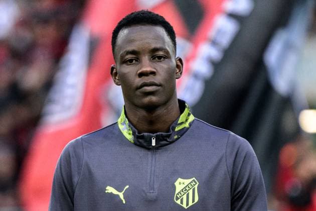 250710 John Paul Dembe of Häcken ahead of the UEFA Europa League qualifier football match between Spartak Trnava and Häcken on July 10, 2025 in Trnava Photo Mathilda Schuler BILDBYRAN kod MA MA0843 fotboll football soccer fotball uefa europa league europa league spartak trnava häcken bbeng  Copyright: MATHILDAxSCHULER BB250710MA154