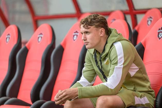 250710 Filip Öhman of Häcken ahead of the UEFA Europa League qualifier football match between Spartak Trnava and Häcken on July 10, 2025 in Trnava Photo Mathilda Schuler BILDBYRAN kod MA MA0843 fotboll football soccer fotball uefa europa league europa league spartak trnava häcken bbeng  Copyright: MATHILDAxSCHULER BB250710MA196