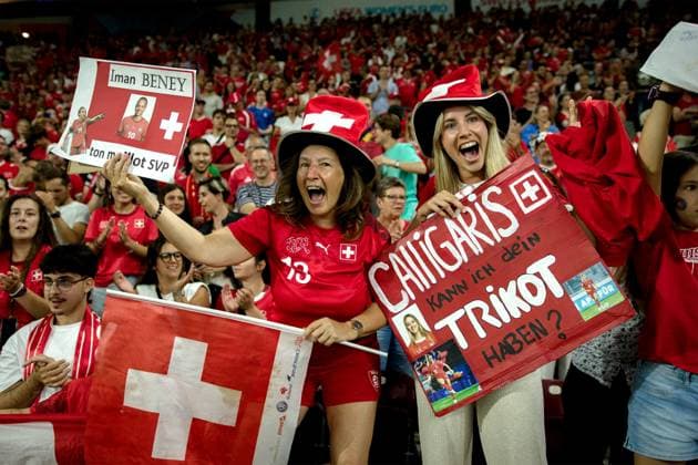 Geneva, Switzerland, July 10th 2025: Switzerland fans after the UEFA Womens EURO 2025 Group A match between Finland and Switzerland at Stade de Geneve in Geneva, Switzerland. (Pedro Porru SheKicks SPP) Copyright: xPedroxPorrux xSheKicksx xSPPx spp-en-PePoSh-HE5A4677_DxO