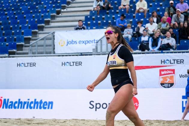 Beach volleyball, Beachvolleyball - Pro Beach Battle Masters SEEWALCHEN,AUSTRIA,11.JUL.25 - BEACH VOLLEYBALL - Beach Volleyball Tour PRO, Pro Beach Battle Masters Litzlberg. Image shows the rejoicing of Birgit Schoettl (AUT).  GEPAxpictures xDanielaxMoser