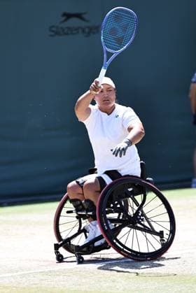 LONDON, ENGLAND - JULY 11: Li Xiaohui of China competes against Yui Kamiji of Japan during the Ladies Wheelchair Singles Semifinal match on day twelve of 2025 Wimbledon Championships at All England Lawn Tennis and Croquet Club on July 11, 2025 in London, England.  Copyright: xVCGx 111579025937