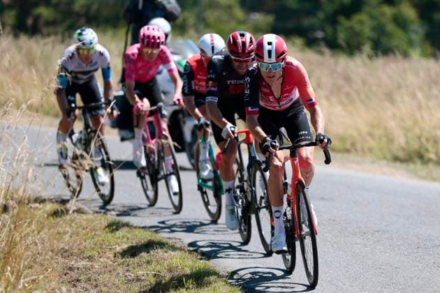 Tour de France 2025 Stage 7 MUR-DE-BRETAGNE GUERLEDAN, FRANCE - JULY 11 : Baudin Alex (FRA) of EF Education - Easypost, Thomas Geraint (GBR) of INEOS Grenadiers, Haller Marco (AUT) of Tudor Pro Cycling Team, Costiou Ewen (FRA) of Arkea - B&B Hotels, Garcia Cortina Ivan (ESP) of Movistar Team during stage 7 of the 112th edition of Tour de France an UCI World Tour 2.UWT cycling road race stage for Men Elite of 194 km with start in Saint-Malo and finish in Mur-de-Bretagne Guerledan on July 11, 2025 in Mur-de-Bretagne Guerledan, France, 11 07 2025 ( Motordriver Kenny Verfaillie - Mur-de-Bretagne Guerledan France  Copyright: xLucaxBettinix
