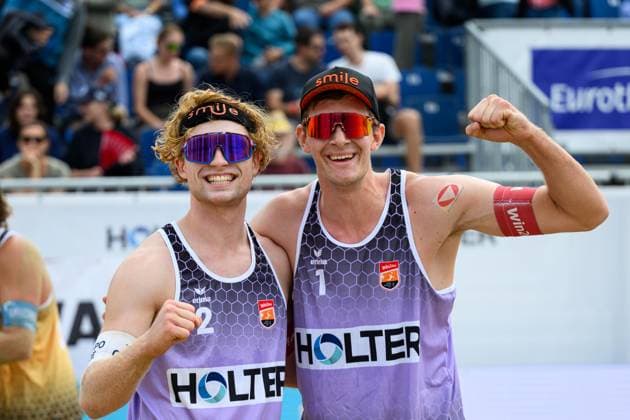 Beach volleyball, Beachvolleyball - Pro Beach Battle Masters SEEWALCHEN,AUSTRIA,11.JUL.25 - BEACH VOLLEYBALL - Beach Volleyball Tour PRO, Pro Beach Battle Masters Litzlberg. Image shows Tim Berger and Timo Hammarberg (AUT).  GEPAxpictures xDanielaxMoser