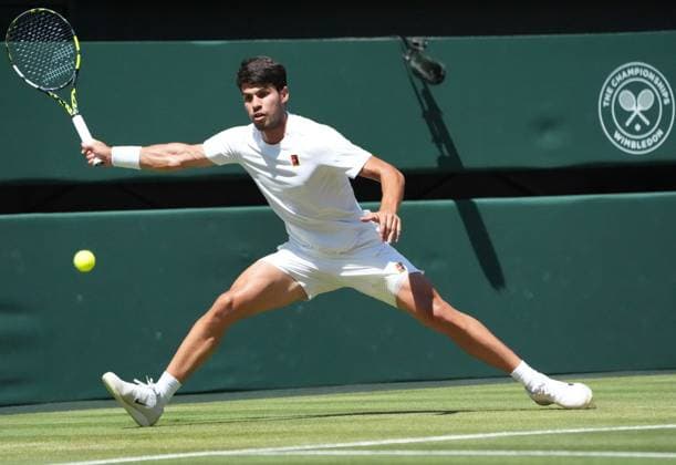Tennis - 2025 Wimbledon Championships - Mens Semi Final - Taylor Fritz v Carlos Alcaraz All England Lawn Tennis & Croquet Club - Friday 11th July 2025 Carlos Alcaraz of Spain 