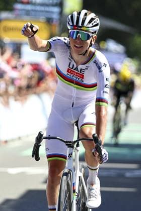 Slovenian Tadej Pogacar of UAE Team Emirates pictured in action during stage seven of the 2025 Tour de France cycling, from Saint-Malo to Mur-de-Bretagne (194 km), on Friday 11 July 2025 in France. The 112th edition of the Tour de France starts on Saturday 5 July in Lille, France, and will finish in Paris, France on the 27th of July. DAVIDxPINTENS  x128903359x