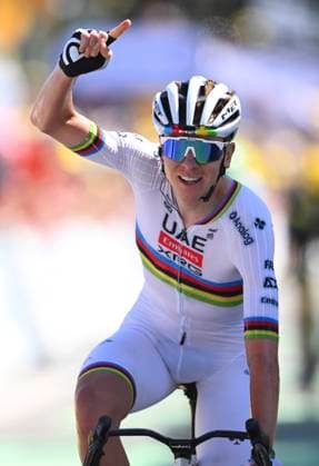 Tour de France 2025 Stage 7 MUR-DE-BRETAGNE GUERLEDAN, FRANCE - JULY 11 : Pogacar Tadej (SLO) of UAE Team Emirates wins during stage 7 of the 112th edition of Tour de France an UCI World Tour 2.UWT cycling road race stage for Men Elite of 194 km with start in Saint-Malo and finish in Mur-de-Bretagne Guerledan on July 11, 2025 in Mur-de-Bretagne Guerledan, France, 11 07 2025 ( Motordriver Kenny Verfaillie - Mur-de-Bretagne Guerledan France  Copyright: xVincentxKalutx
