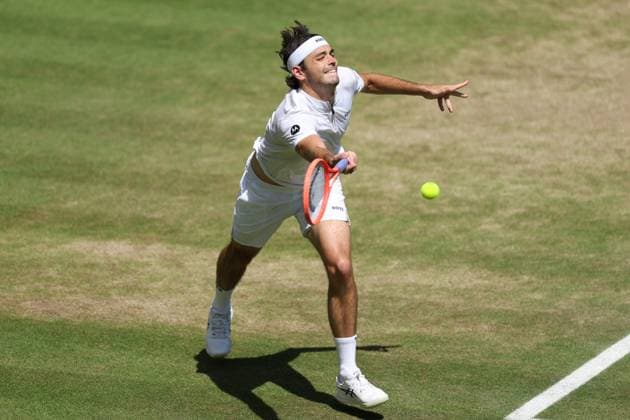 July 11, 2025, London, Celestynow, United Kingdom: TAYLOR FRITZ of USA during the match against C. Alcaraz of Spain in the semifinals of Championships 2025 at Wimbledon AELTC in London. London United Kingdom - ZUMAc278 20250711_zsp_c278_010 Copyright: xMarcinxCholewinskix