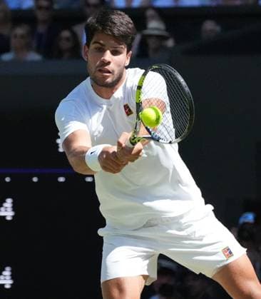 Tennis - 2025 Wimbledon Championships - Mens Semi Final - Taylor Fritz v Carlos Alcaraz All England Lawn Tennis & Croquet Club - Friday 11th July 2025 Carlos Alcaraz of Spain 