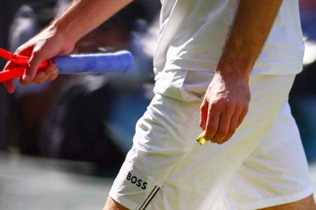 Taylor Fritz carries a butterfly off court during his semi final match Wimbledon Tennis Championships, Day 12, The All England Lawn Tennis and Croquet Club, London, UK - 11 Jul 2025London The All England Lawn Tennis and United Kingdom  Copyright: xJamesxMarsh Shutterstockx 15392288cu