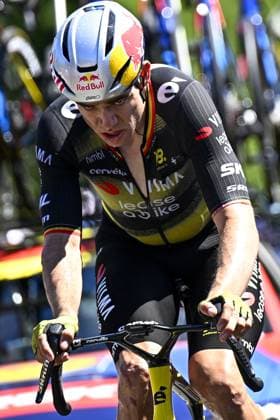 Belgian Wout van Aert of Team Visma-Lease a Bike pictured in action during stage seven of the 2025 Tour de France cycling, from Saint-Malo to Mur-de-Bretagne (194 km), on Friday 11 July 2025 in France. The 112th edition of the Tour de France starts on Saturday 5 July in Lille, France, and will finish in Paris, France on the 27th of July. JASPERxJACOBS  x128906518x