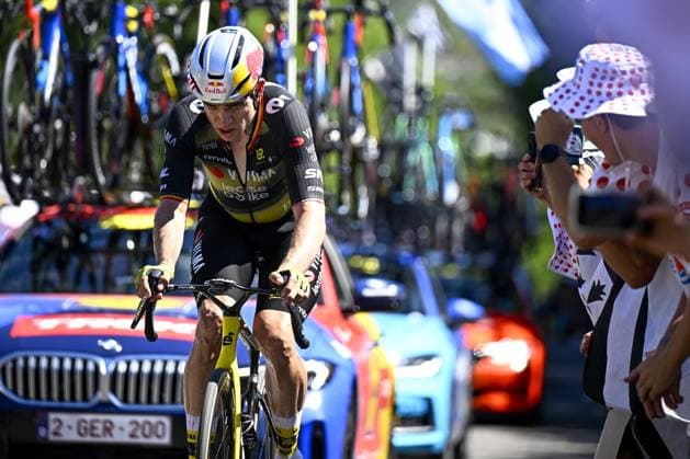 Belgian Wout van Aert of Team Visma-Lease a Bike pictured in action during stage seven of the 2025 Tour de France cycling, from Saint-Malo to Mur-de-Bretagne (194 km), on Friday 11 July 2025 in France. The 112th edition of the Tour de France starts on Saturday 5 July in Lille, France, and will finish in Paris, France on the 27th of July. JASPERxJACOBS  x128906587x