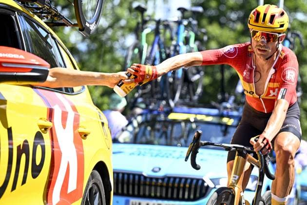 Danish Magnus Cort Nielsen of Uno-X Mobility pictured in action during stage seven of the 2025 Tour de France cycling, from Saint-Malo to Mur-de-Bretagne (194 km), on Friday 11 July 2025 in France. The 112th edition of the Tour de France starts on Saturday 5 July in Lille, France, and will finish in Paris, France on the 27th of July. JASPERxJACOBS  x128906802x