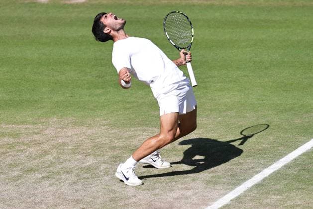Carlos Alcaraz, ESP, after semifinal of 2025 All England Lawn Tennis Championships at Wimbledon, mens singles, London, 11 07 2025