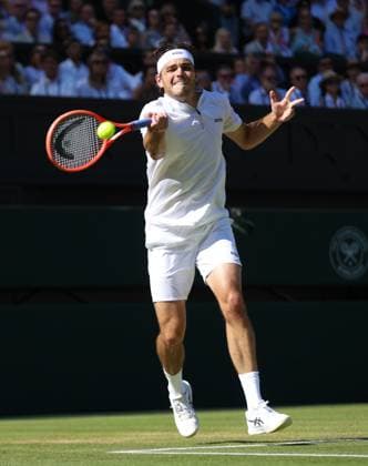 Wimbledon Championships 2025 AELTC, Day Twelve, London, UK - 11 07 2025 Taylor Fritz (USA) in action during his Semi final match against Carlos Alcaraz (ESP) in the 2025 Wimbledon Championships London Wimbledon London GBR, UK NEWSPAPERS OUT Copyright: xMarkxGreenwoodx