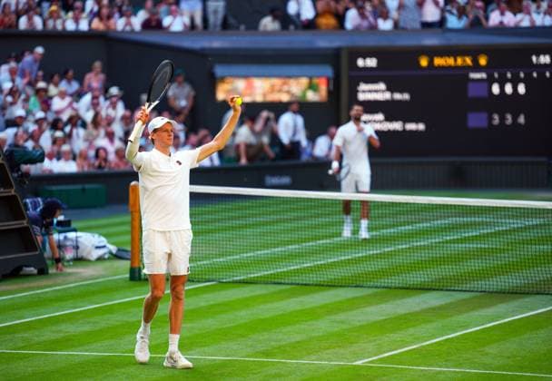 Jannik Sinner celebrates victory in his semi final match against Novak Djokovic Wimbledon Tennis Championships, Day 12, The All England Lawn Tennis and Croquet Club, London, UK - 11 Jul 2025London The All England Lawn Tennis and United Kingdom  Copyright: xJavierxGarcia Shutterstockx 15392287do