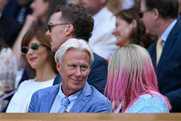Day Twelve: The Championships - Wimbledon 2025 LONDON, ENGLAND - JULY 11: Former tennis player Bjorn Borg looks on from the royal box alongside Patricia Borg ahead of the Gentlemen s semi-final match between Taylor Fritz of United States and Carlos Alcaraz of Spain on day twelve of The Championships Wimbledon 2025 at All England Lawn Tennis and Croquet Club on July 11, 2025 in London, England. (Photo by Visionhaus via ) London All England Lawn Tennis and Croq England United Kingdom Copyright: xVisionhausx 776305103