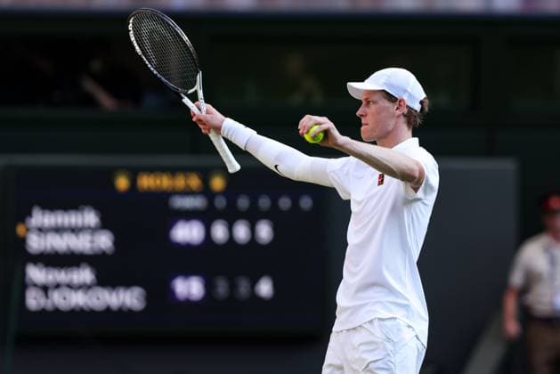 Jannik Sinner ITA cheers after the victory, Cheers, Joy, Emotion, Mens Singles, Gentlemen s Singles Tennis Wimbledon 2025 Grand Slam ITF ATP WTA AELTC London Great Britain 11 July 2025 Copyright: xJuergenxHasenkopfx