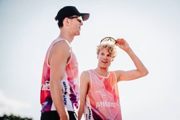 Beach volleyball men Allianz German Beach Tour 2025 Tourstop Munich 11 07 2025 f l Tristan Fröbel and Tamo Wüst Munich Central University Sports Munich Bavaria Germany