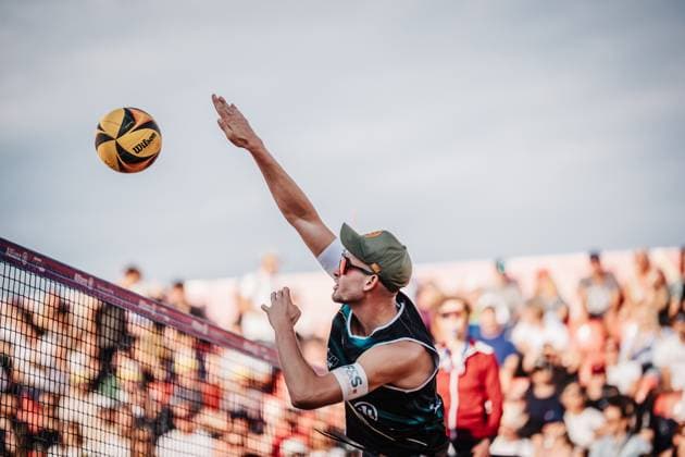 Beach Volleyball Men Allianz German Beach Tour 2025 Tourstop Munich 11 07 2025 Benedikt Sagstetter at the Attack Munich Central University Sports Munich Bavaria Germany