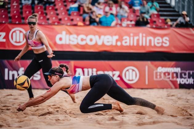Beach Volleyball Women Allianz German Beach Tour 2025 Tourstop Munich 11 07 2025 Lisa Sophie Kotzan jumps to the ball Munich Central University Sports Munich Bavaria Germany