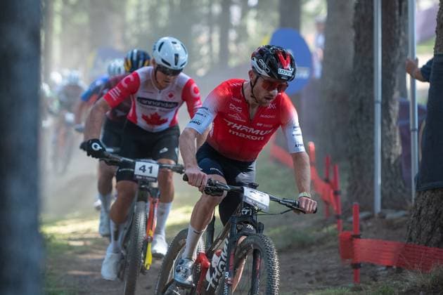 UCI Mountain Bike World Cup 2025 Mathias Fluckiger from Switzerland, representing the team Thomus Maxon, competes in the CROSS-COUNTRY SHORT TRACK Men Elite during the UCI Mountain Bike World Cup Andorra 2025 in Pal Arinsal, Andorra, on July 11, 2025. Pal Andorra  Copyright: xMartinxSilvaxCosentinox originalFilename:silvacosentino-mathiasf250711_np2BW.jpg