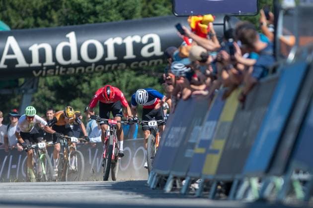 UCI Mountain Bike World Cup 2025 Cyclists compete in the CROSS-COUNTRY SHORT TRACK Men Elite during the UCI Mountain Bike World Cup Andorra 2025 in Pal Arinsal, Andorra, on July 11, 2025. Pal Andorra  Copyright: xMartinxSilvaxCosentinox originalFilename:silvacosentino-cyclists250711_npGPc.jpg