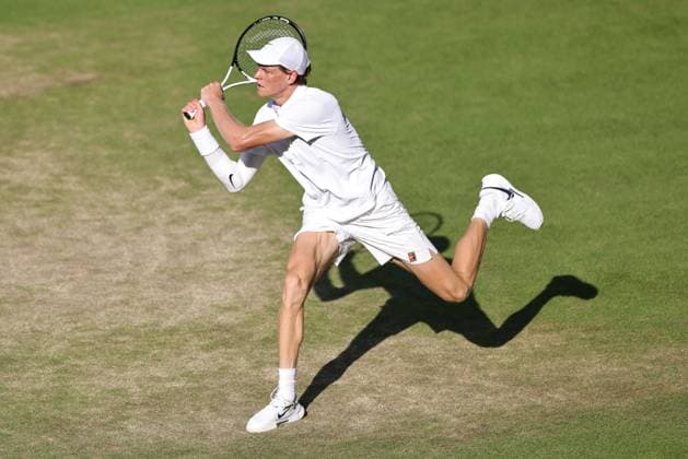 Jannik Sinner, ITA, during semifinal of 2025 All England Lawn Tennis Championships at Wimbledon, mens singles, London, 11 07 2025