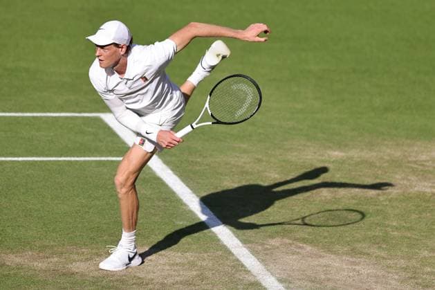 Jannik Sinner, ITA, during semifinal of 2025 All England Lawn Tennis Championships at Wimbledon, mens singles, London, 11 07 2025