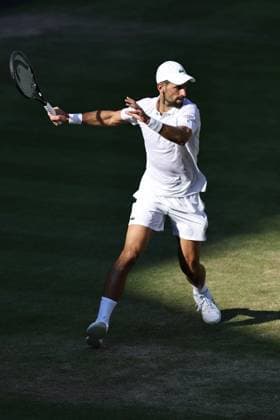 Novak Djokovic, SRB, during semifinal of 2025 All England Lawn Tennis Championships at Wimbledon, mens singles, London, 11 07 2025