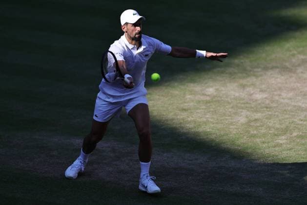 Novak Djokovic, SRB, during semifinal of 2025 All England Lawn Tennis Championships at Wimbledon, mens singles, London, 11 07 2025