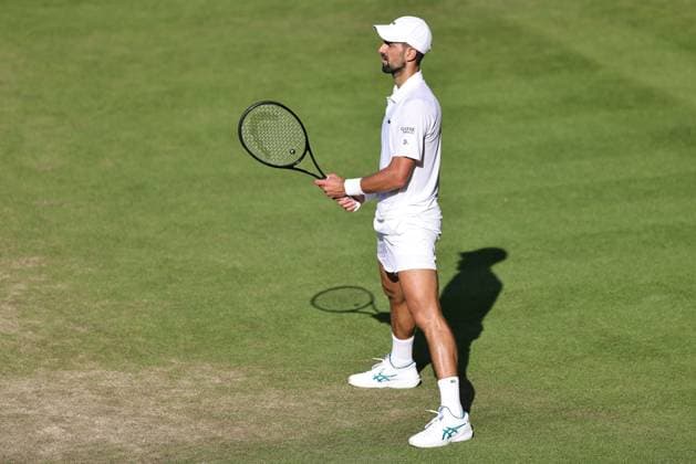Novak Djokovic, SRB, during semifinal of 2025 All England Lawn Tennis Championships at Wimbledon, mens singles, London, 11 07 2025
