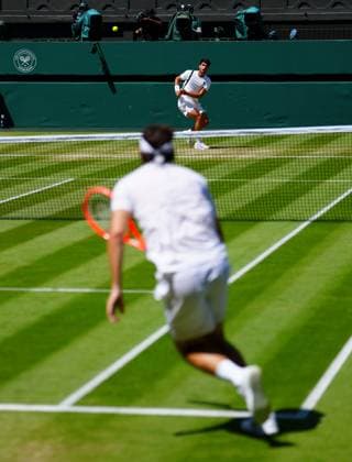 Carlos Alcaraz in semi final action agaijnst Taylor Fritz Wimbledon Tennis Championships, Day 12, The All England Lawn Tennis and Croquet Club, London, UK - 11 Jul 2025London The All England Lawn Tennis and United Kingdom  Copyright: xJavierxGarcia Shutterstockx 15392287gs