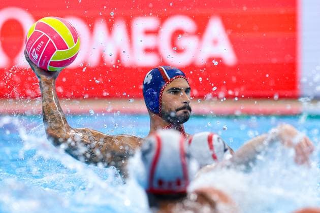 Nicolas Saveljic of USA Canada v United States, Water polo, Wasserball Singapore 2025 World Aquatics Championships, OCBC Aquatic Centre, July 12, 2025, Singapore, Singapore.