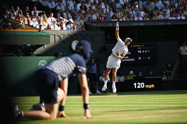 (250712) -- LONDON, July 12, 2025 -- Novak Djokovic serves during the men s singles semifinal match between Jannik Sinner of Italy and Novak Djokovic of Serbia at the Wimbledon Tennis Championships in London, Britain, July 11, 2025. ) (SP)BRITAIN-LONDON-TENNIS-WIMBLEDON-MEN S SINGLES ZhaoxDingzhe 