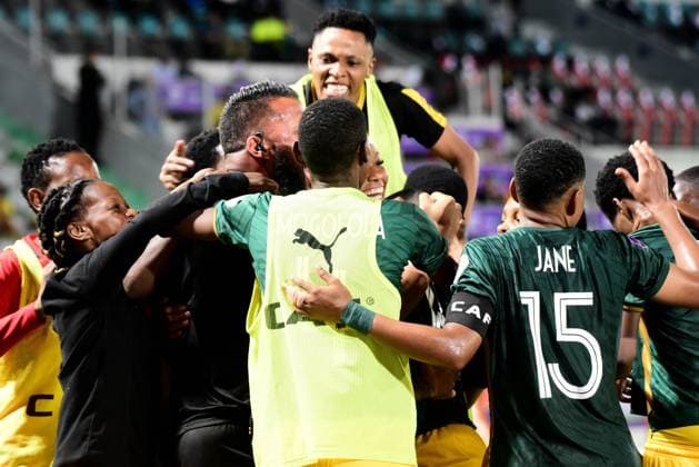 OUJDA, MOROCCO - JULY 11: Bambanani Mbane of South Africa celebrates goal with team mates during the 2025 Women s Africa Cup of Nations (WAFCON) match between Tanzania and South Africa at Honor Stadium on July 11, 2025 in Oujda, Morocco. (Photo by Seyi Victor Gallo Images Copyright: xx