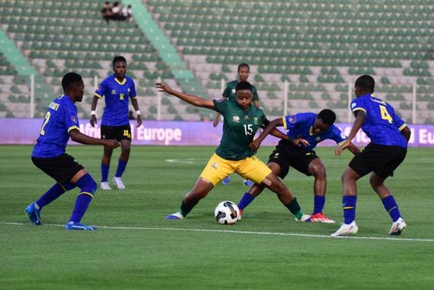 OUJDA, MOROCCO - JULY 11: Refiloe Jane of South Africa and Tanzania defenders during the 2025 Women s Africa Cup of Nations (WAFCON) match between Tanzania and South Africa at Honor Stadium on July 11, 2025 in Oujda, Morocco. (Photo by Seyi Victor Gallo Images Copyright: xx