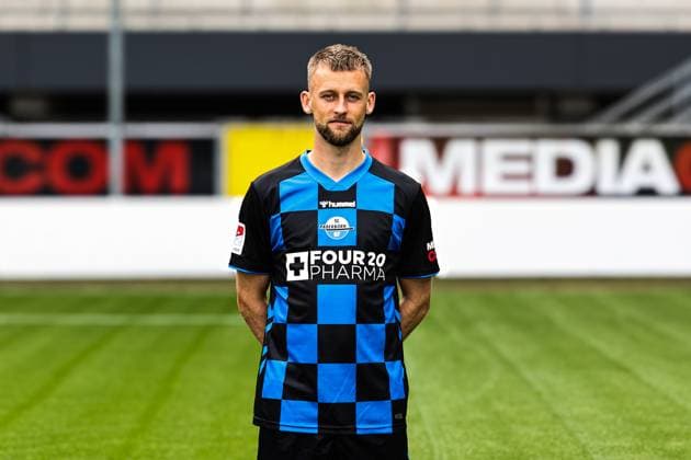 Sebastian Klaas, SC Paderborn 2 Fußball Bundesliga portrait appointment 2 BL 2025 2026 official photo appointment SC Paderborn in the Home Deluxe Arena in Paderborn portrait, portrait, single image, Germany, football, men, GER, 11 07 2025 Christian Schroedter