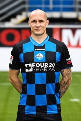 Sven Michel, SC Paderborn 2 Soccer Bundesliga portrait appointment 2 BL 2025 2026 official photo appointment SC Paderborn in the Home Deluxe Arena in Paderborn portrait, portrait, single picture, Germany, soccer, men, GER, 11 07 2025 Christian Schroedter