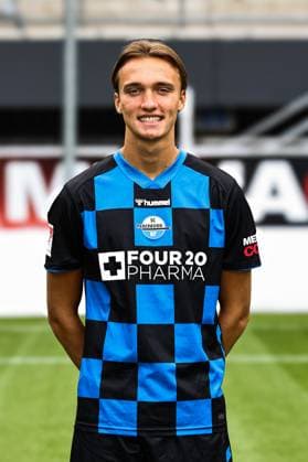 Luis Engelns, SC Paderborn 2 Soccer Bundesliga portrait appointment 2 BL 2025 2026 official photo appointment SC Paderborn in the Home Deluxe Arena in Paderborn portrait, portrait, single picture, Germany, soccer, men, GER, 11 07 2025 Christian Schroedter