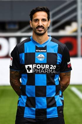 Adriano Grimaldi, SC Paderborn 2 Soccer Bundesliga portrait appointment 2 BL 2025 2026 official photo appointment SC Paderborn in the Home Deluxe Arena in Paderborn portrait, portrait, single picture, Germany, soccer, men, GER, 11 07 2025 Christian Schroedter