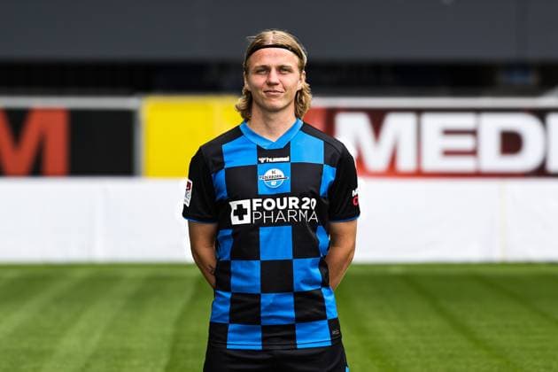 Felix Götze, SC Paderborn 2 Soccer Bundesliga portrait appointment 2 BL 2025 2026 official photo appointment SC Paderborn in the Home Deluxe Arena in Paderborn portrait, portrait, single picture, Germany, soccer, men, GER, 11 07 2025 Christian Schroedter
