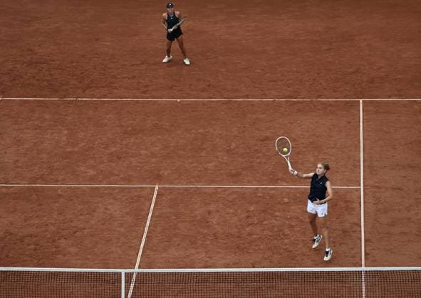 BASTAD, SWEDEN 20250712 Berfu Cengiz, Turkey, in front and Irene Burillo, Spain, during Saturdays womens doubles final at the Nordea Open tennis tournament in Bastad BASTAD SWEDEN x9200x  Copyright: xBjörnxLarssonxRosvall TTx NORDEA OPEN 2025